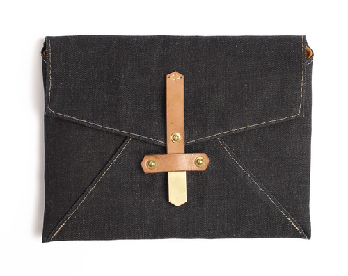 Closed Front iPad Case Denim and Leather